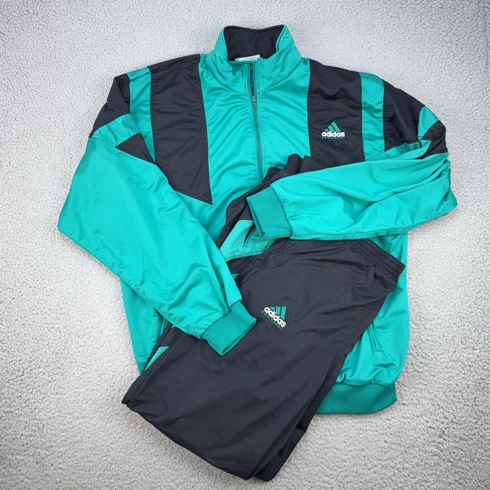 Vintage Adidas Equipment Tracksuit Mens 2XL Green Black Track Jacket Pants 90s